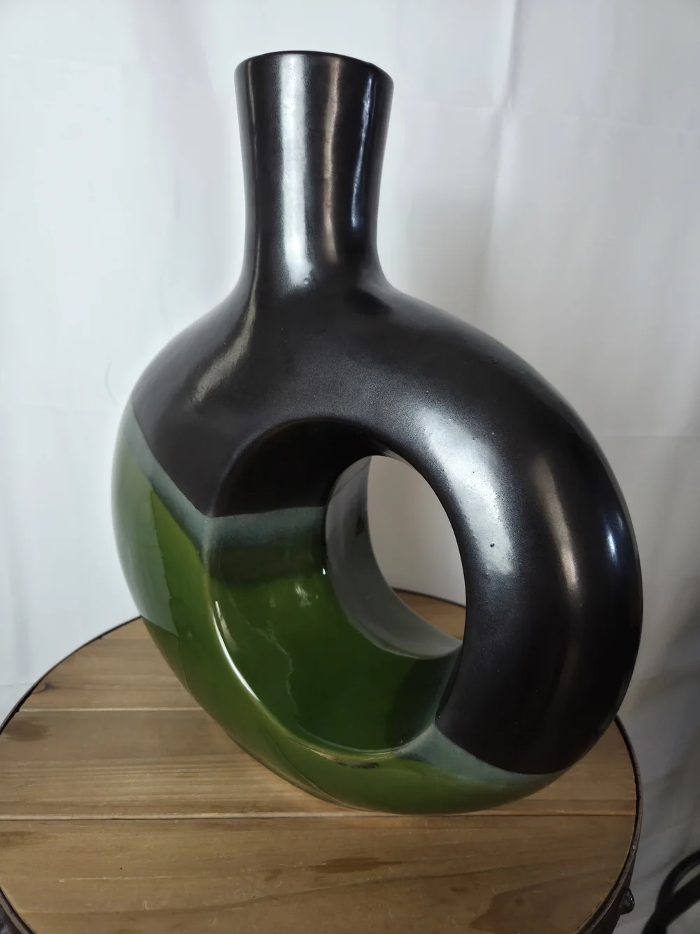 Pier 1 Two-Tone Green and Charcoal Ceramic Hole Vase
